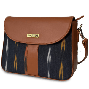 Sling Bag for Women | Vegan Leather Crossbody with Sambalpuri-Style Ikat Fabric | Stylish & Lightweight Sling Bag with Detachable Adjustable Strap | Perfect for Travel, Office & Daily Use -Black