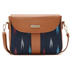 Sling Bag for Women | Vegan Leather Crossbody with Sambalpuri-Style Ikat Fabric | Stylish & Lightweight Sling Bag with Detachable Adjustable Strap | Perfect for Travel, Office & Daily Use