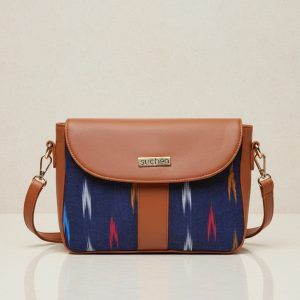 Sling Bag for Women | Vegan Leather Crossbody with Sambalpuri-Style Ikat Fabric | Stylish & Lightweight Sling Bag with Detachable Adjustable Strap | Perfect for Travel, Office & Daily Use -Black