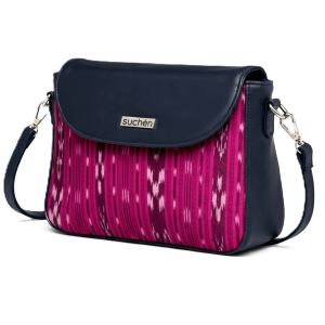 SUCHEN Sling Bag for Women | Vegan Leather Crossbody with Sambalpuri Fabric | Lightweight, Stylish & Adjustable Strap | Perfect for Daily Use & Gifting (Navy Blue +Dark  MAGENTA Sambalpuri Fabric)